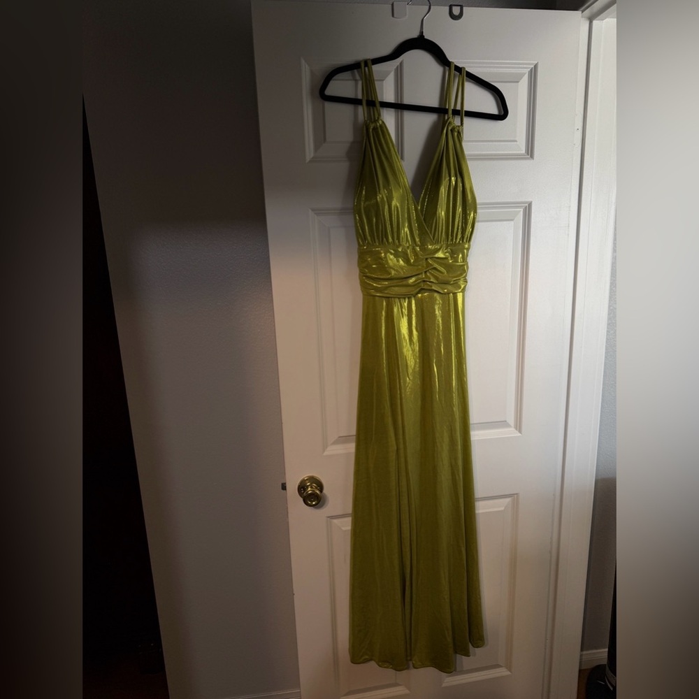 Project Couture Metallic Halter Maxi Dress